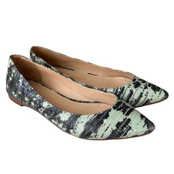 Loeffler Randall Snake Print Green/Black Ballet Flats Size 5B - Picture 1 of 11